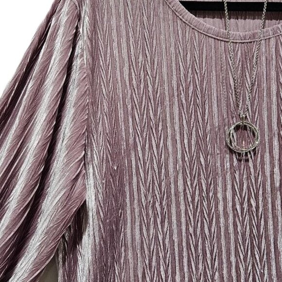 WORLD MARKET PINK VELVET STRETCH LONG SLEEVE SCOOP NECK TOP  L/XL  HOLIDAY - Picture 2 of 9